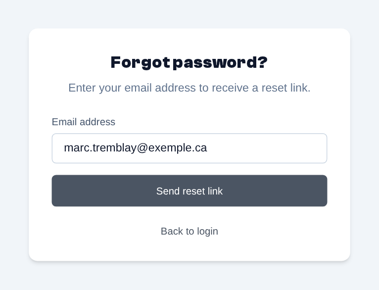 Forgot password: enter your email address and click "Send reset link".