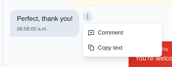 A bubble's three dots: "Comment" (note attached to the message) and "Copy text".