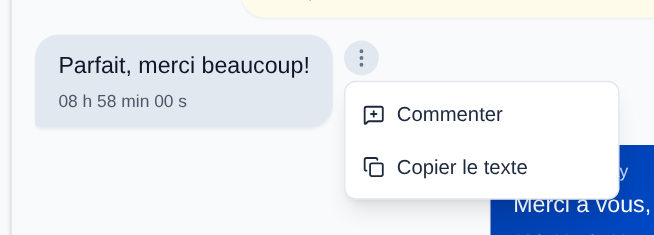 Les trois points d'une bulle : « Commenter » (note rattachée au message) et « Copier le texte ».
